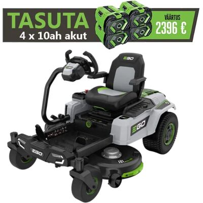 Nullpöörderaadiusega rooliga juhitav akumurutraktor EGO ZT4201E-S. Murutraktoriga TASUTA kaasa 4x10 Ah akut!
